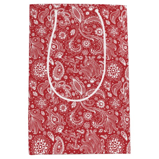 Rotes weißes Batik-Boho-Muster Mittlere Geschenktüte (Vorderseite)