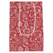 Rotes weißes Batik-Boho-Muster Mittlere Geschenktüte (Rückseite)