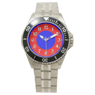 rotes weißes blaues Analog-Bild aus Edelstahl Armbanduhr