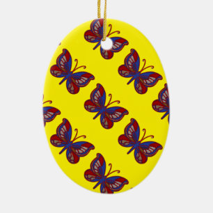 Rotes weißes blaues Butterfly-Gelbes Oval Ornament