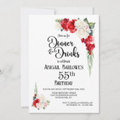 Rotes weißes Blumendinner und Getränke 55. Geburts Einladung (Vorderseite)