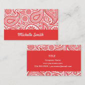 Rotes weißes Blumenpaisley-Muster Visitenkarte (Vorne/Hinten)