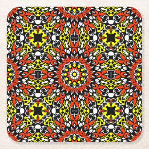 Rotes, weißes, gelbes und schwarzes Mandala-Muster Rechteckiger Pappuntersetzer