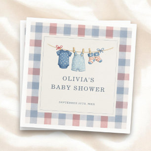 Rotes Weißes Gingham-Baby-Shower-Party Serviette