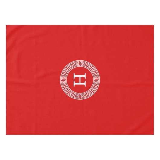 Rotes weißes griechisches Schlüsselband erste Mono Tischdecke (Vorderseite (Horizontal))