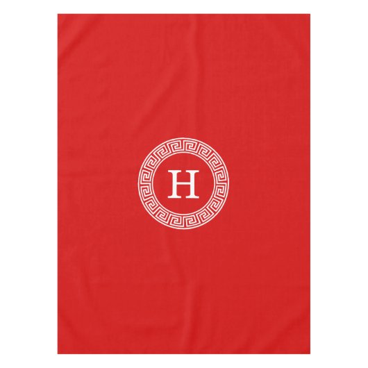 Rotes weißes griechisches Schlüsselband erste Mono Tischdecke (Vorderseite)