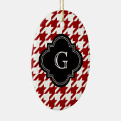 Rotes weißes Hahnentrittmuster mit Monogramm Keramikornament (Rechts)