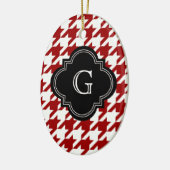 Rotes weißes Hahnentrittmuster mit Monogramm Keramikornament (Links)