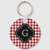 Rotes weißes Hahnentrittmuster mit Monogramm Schlüsselanhänger (Vorderseite)