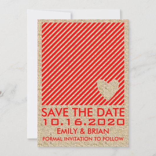 Rotes, weißes Herz gestreift Einbruch speichern Si Save The Date (Vorderseite)