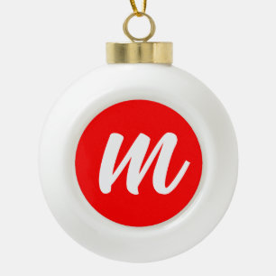 Rotes Weißes Kalligrafie-Monogramm Anfangsbuchstab Keramik Kugel-Ornament