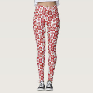 Rotes/weißes Karoschneeflockemuster Leggings