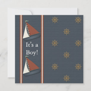 Rotes Weißes Marineblau Segelboot Baby Shower Einladung