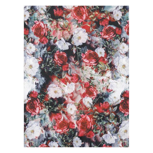 Rotes weißes Mit Blumenschwarzes der Tischdecke (Vorderseite)