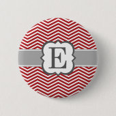 Rotes weißes Monogramm Letter E Zickzack Button (Vorderseite)