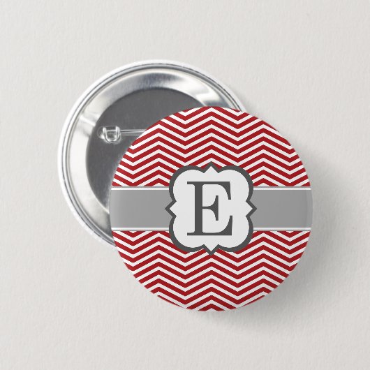 Rotes weißes Monogramm Letter E Zickzack Button (Vorne & Hinten)