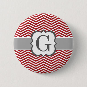 Rotes Weißes Monogramm Letter G Zickzack Button