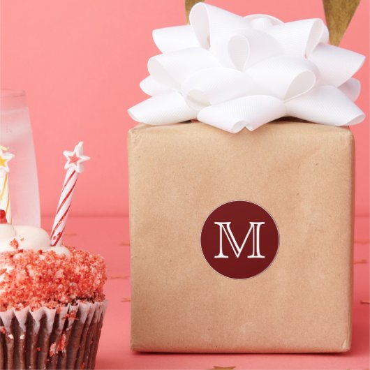 Rotes weißes Monogramm Runder Aufkleber (Party)