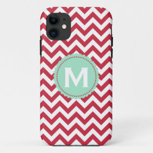 Rotes weißes Monogramm-Zickzack Muster Case-Mate iPhone Hülle