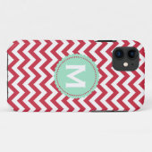 Rotes weißes Monogramm-Zickzack Muster Case-Mate iPhone Hülle (Rückseite (Horizontal))