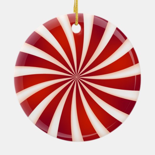 Rotes weißes Peppermint Swirl Design Ornament (Hinten)