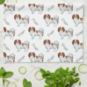 Rotes weißes Phalène-Hundemuster mit Hundename Geschirrtuch (Gefaltet)