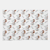 Rotes weißes Phalène-Hundemuster mit Hundename Geschirrtuch (Horizontal)