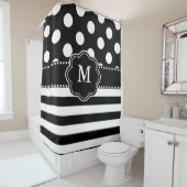 Rotes weißes Punkt-Streifen-Monogramm Duschvorhang (Beispiel)