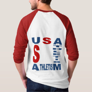 Rotes weißes Raglan-Hemd USA ATHLETISM T-Shirt