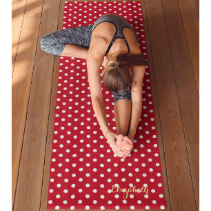 Rotes weißes Retro-Chic-Polka-Dots Monogramm-Übu Yogamatte