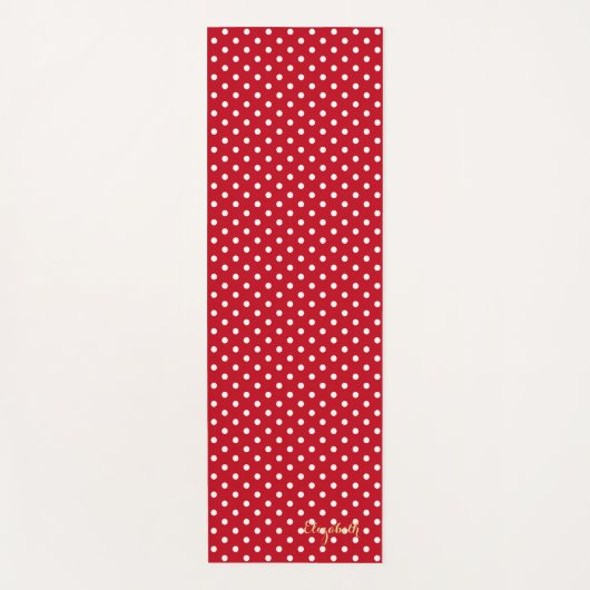 Rotes weißes Retro-Chic Polka Dots Monogramm Übung Yogamatte (Vorderseite)