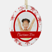 Rotes weißes Schneeflocke-Foto personifizieren Keramikornament (Rechts)