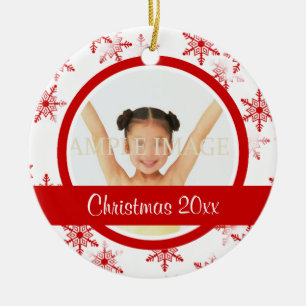 Rotes weißes Schneeflocke-Foto personifizieren Keramikornament