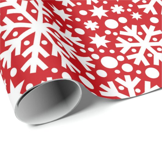 Rotes weißes Schneeflockenmuster Geschenkpapier (Rolleneckpunkt)