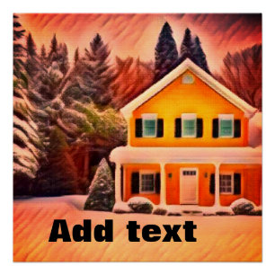Rotes weißes Schneemärchenhaus in einem Garten Tex Poster