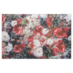 Rotes weißes schwarzes mit Blumengewebe der Stoff