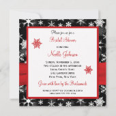 Rotes, weißes, schwarzes Schneeflocke-Brautparty Einladung (Rückseite)