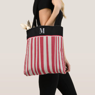 Rotes weißes Streifen-Monogramm Tasche