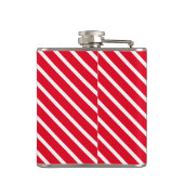 Rotes weißes Streifen-oblisches Muster Flachmann (Rückseite)