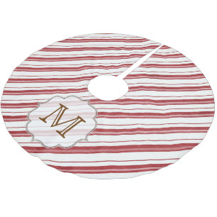 Rotes weißes Stripe Candy Monogram, anfänglicher B Polyester Weihnachtsbaumdecke