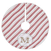 Rotes weißes Stripe Candy Monogram, anfänglicher B Polyester Weihnachtsbaumdecke (Vorderseite)