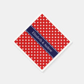 Rotes weißes Tupfen-Marine-blaues Band-Monogramm Serviette (Ecke)