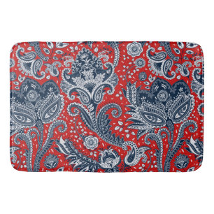 Rotes weißes u. blaues Blumenpaisley Bohemisches Badematte