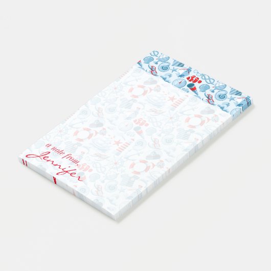 Rotes weißes u. blaues nautischmuster | addieren post-it klebezettel (angewinkelt)