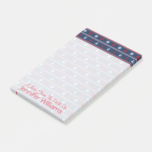 Rotes weißes u. blaues Seemuster | addieren Ihren Post-it Klebezettel (angewinkelt)