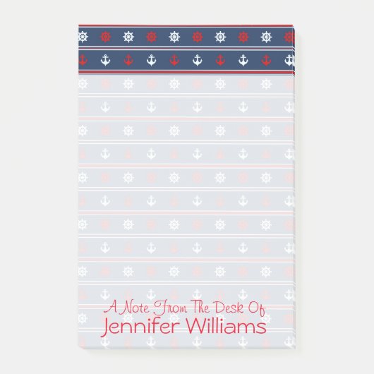 Rotes weißes u. blaues Seemuster | addieren Ihren Post-it Klebezettel (Vorderseite)