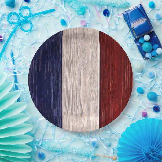 Rotes, weißes und blau gestreiftes Holz Pappteller (Party)