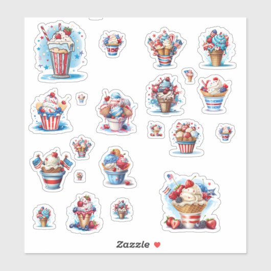 Rotes Weißes und Blaues Eis Aufkleber (Blatt)