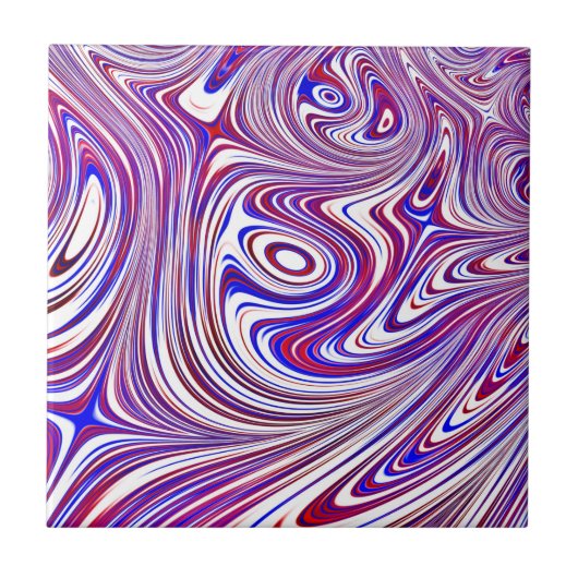 Rotes, Weißes und Blaues Fraktal Design Fliese (Vorderseite)