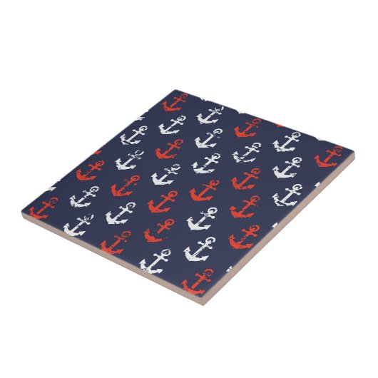 Rotes weißes und blaues Marine-Muster Fliese (Seite)